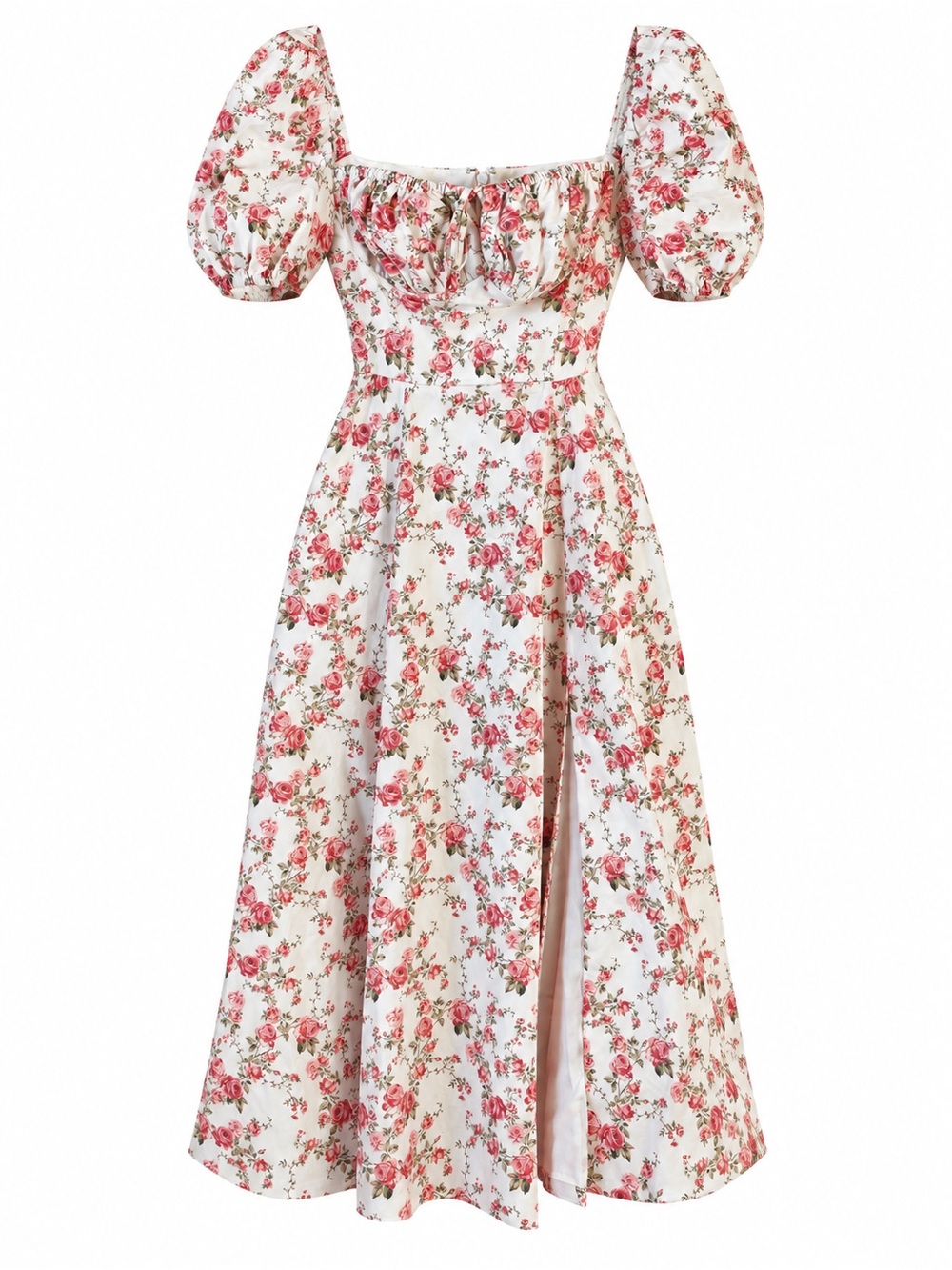 House of CB Tallulah Rose Floral Corset Puff Sleeve Midi Dress Large Cottagecore
